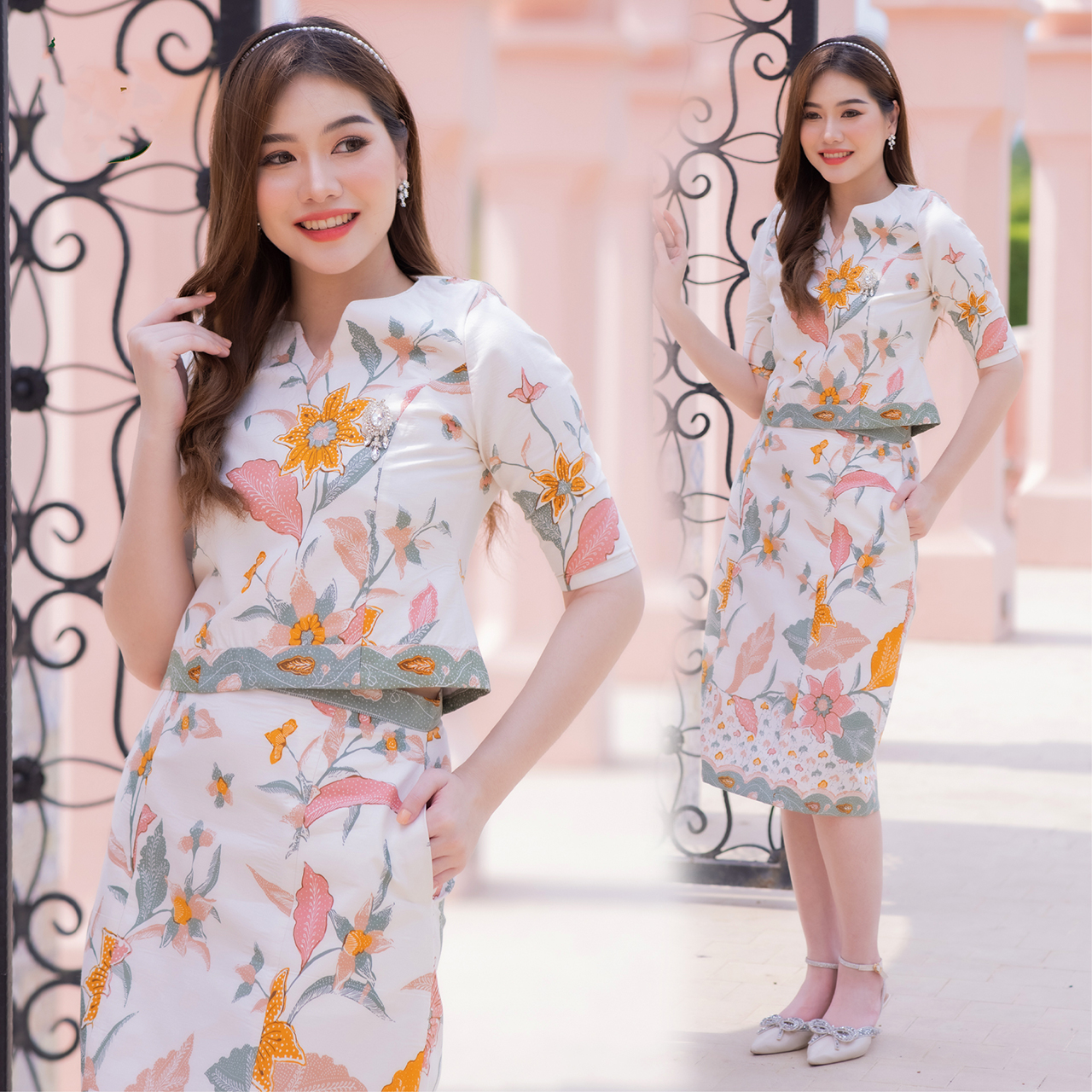 kudapy เซ็ทผ้าปาเต๊ะ เนื้อผ้า cotton พิมพ์ลาย สีไม่ตก ไม่หด นิ่มใส่สบาย อัดกาวทั้งชุด ใส่ได้หลายโอกาส
