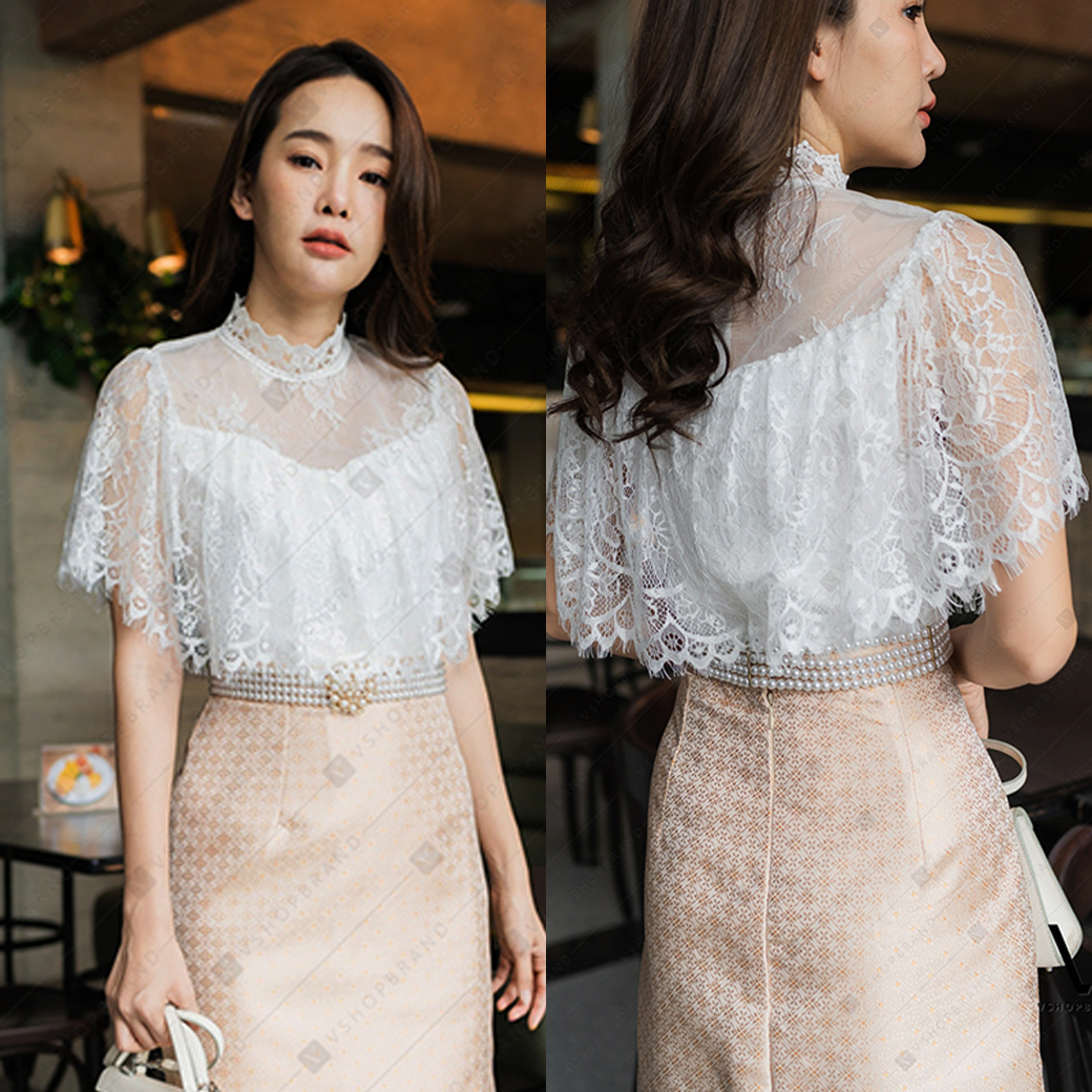 kudapy เสื้อลูกไม้สีขาว,สีชมพูแต่งระบายรอบอก ผ้าลูกไม้เนื้อนิ่ม สีสวยงานขายดีมากกค่ะรุ่นนี้