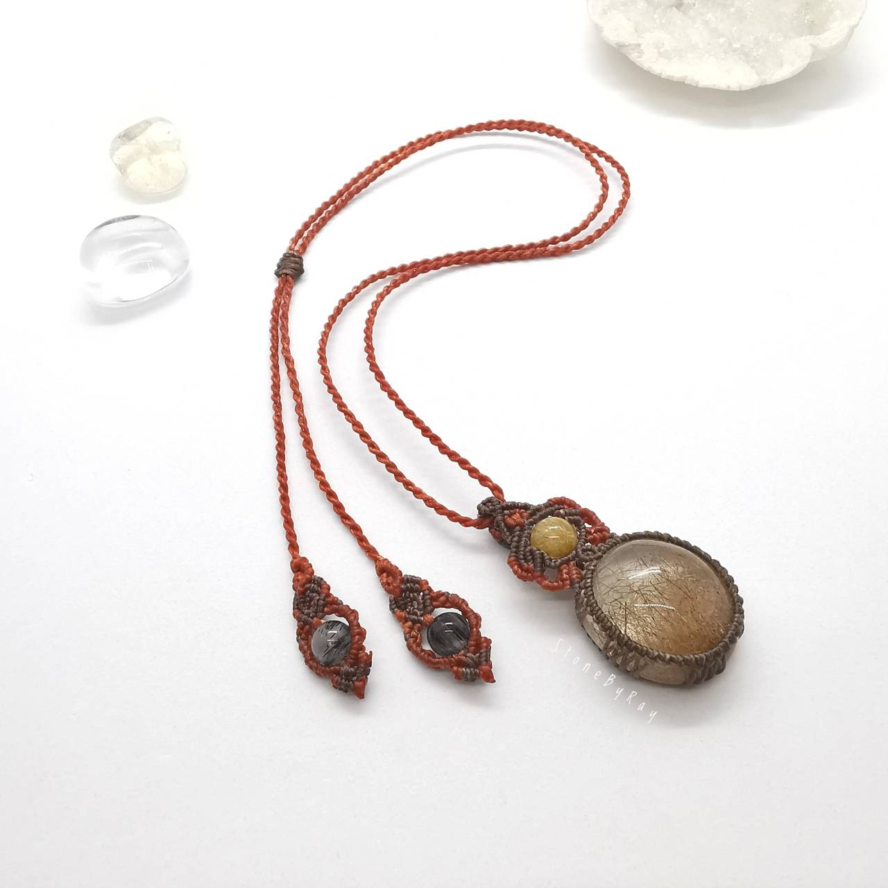 สร้อยคอเชือกถักจี้หินไหมนาค Red Rutilated Quartz