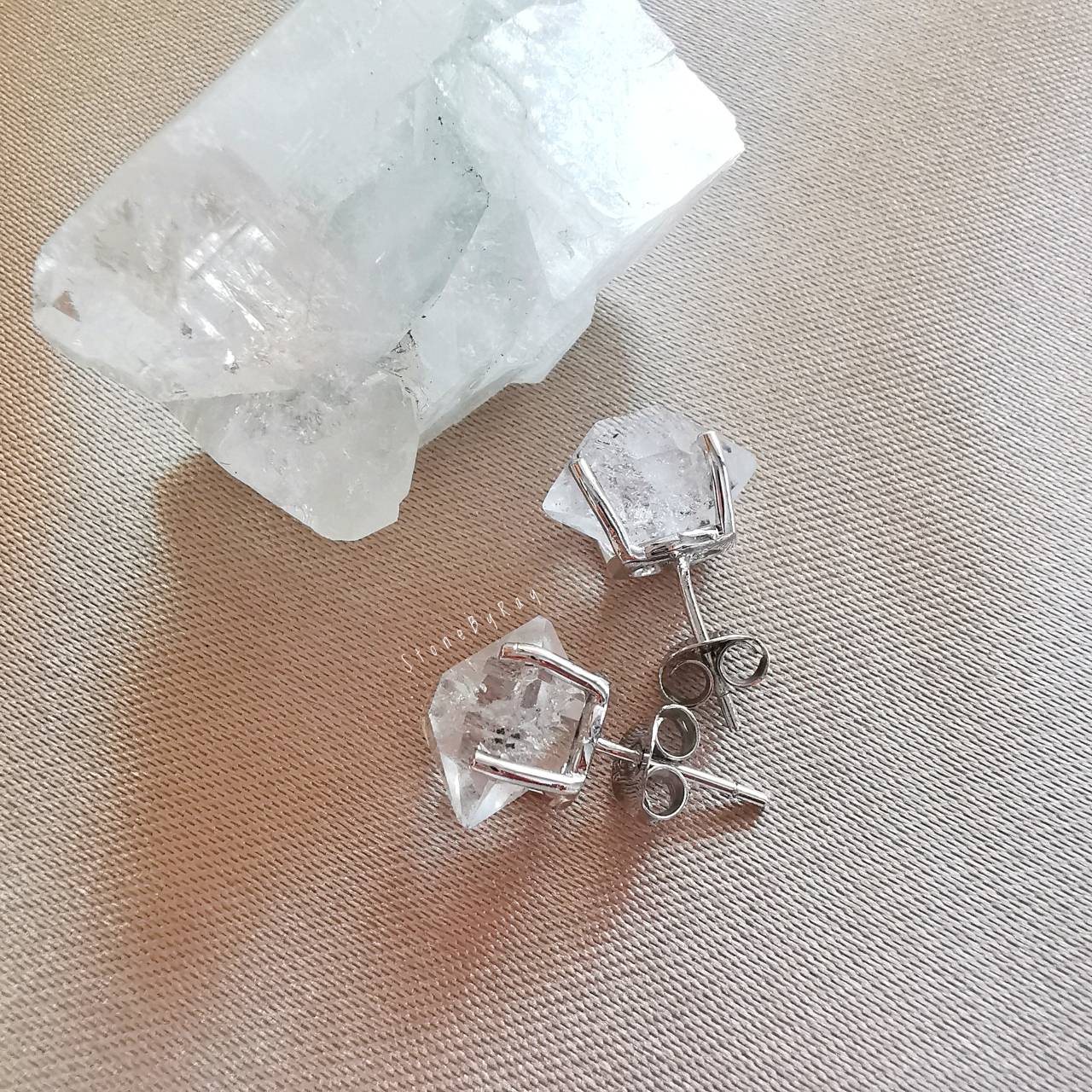 ต่างหูเงินหินเฮอร์คิเมอร์ไดม่อน Herkimer Diamond
