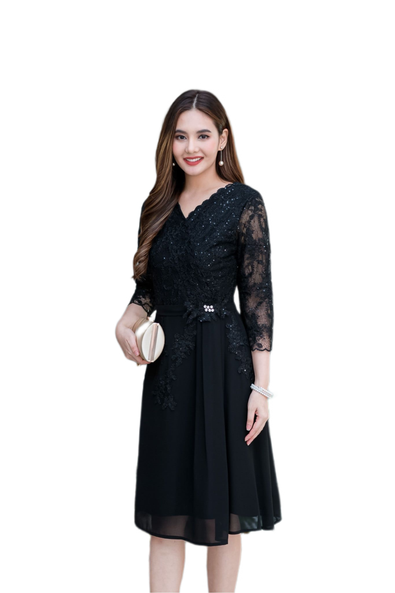 kudapy เดรสสั้นสีชมพู/สีดำ/สีแดง/สีม่วง ลูกไม้ปักเกรดพรีเมี่ยมสวยหรูตกแต่งเลื่อมทั้งตัว ช่วงกระโปรงเป็นผ้า chiffon