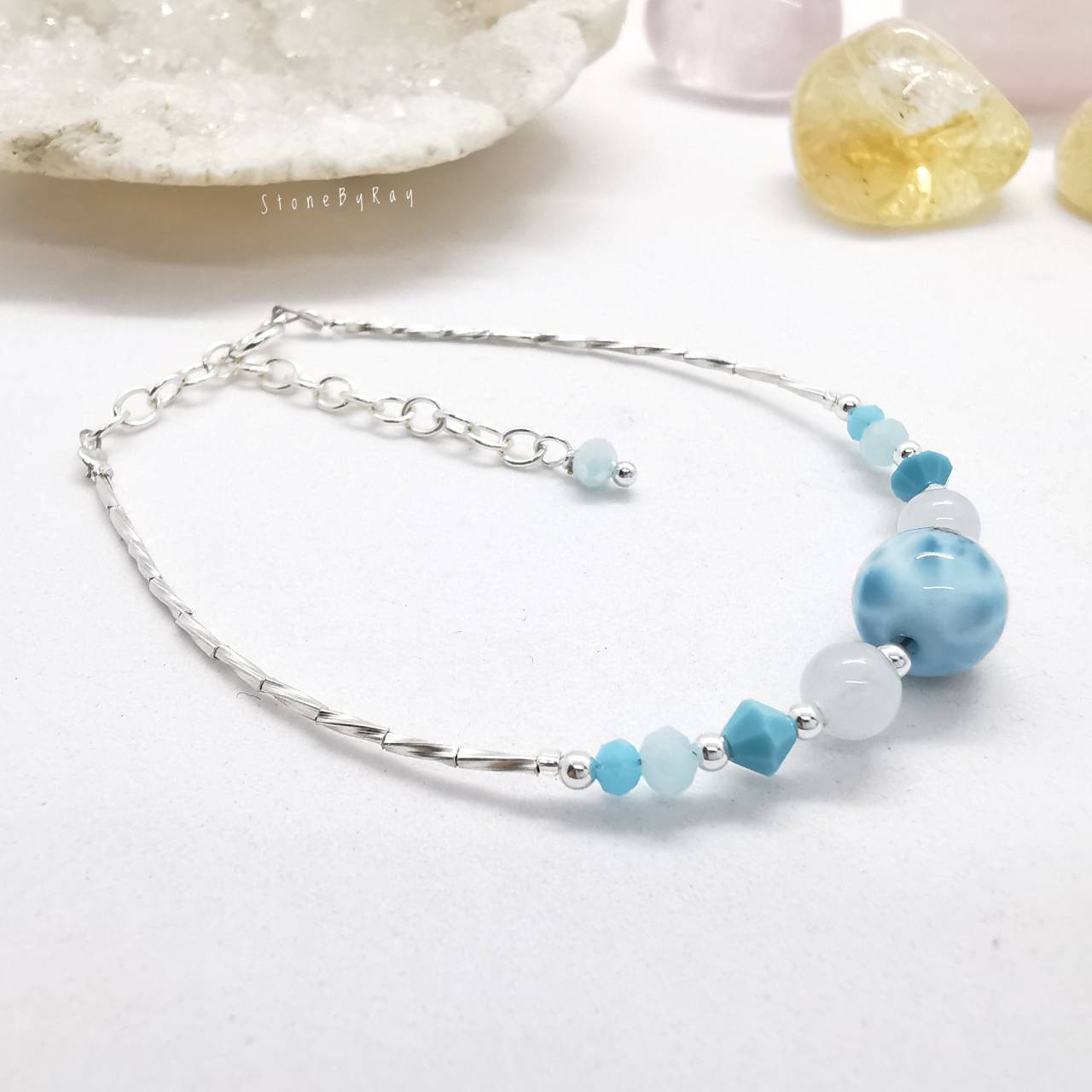 สร้อยข้อมือเงินหินลาริมาร์ Larimar