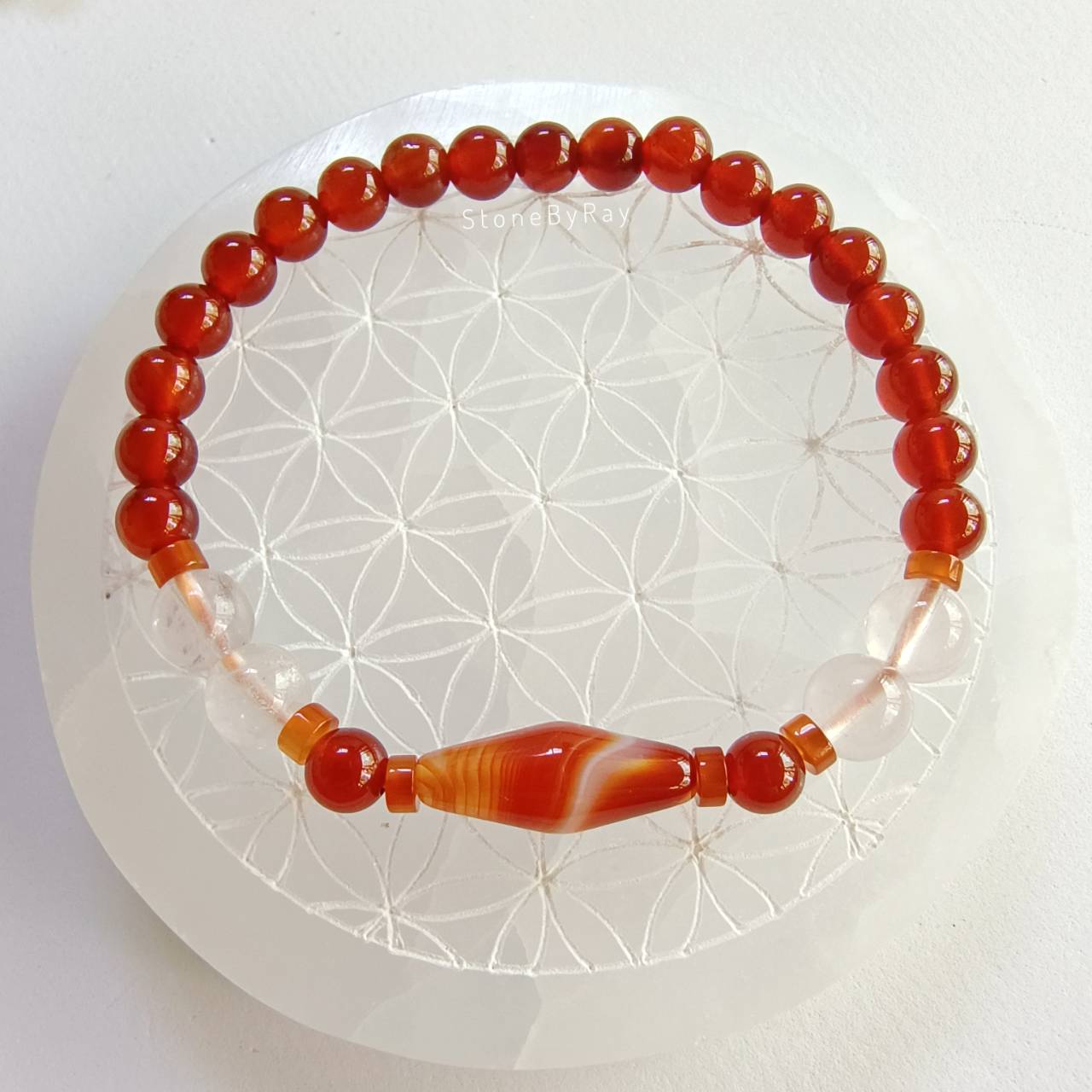 สร้อยข้อมือหินคาเนเลี่ยนกับโรสควอตซ์ Carnelian+Rose Quartz