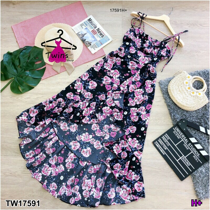 kudapy แม็กซี่เดรสสายเดี่ยวผูกไหล่ แต่งระบายบายแหวกหางปลา มีสายผูกโบว์หลัง ผ้าไหมอิตาลี่