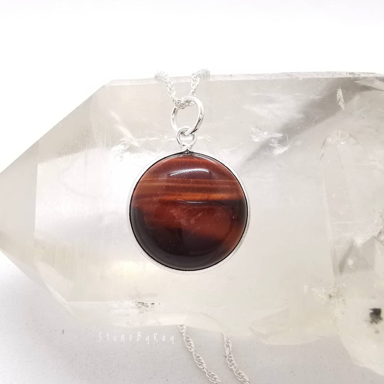 สร้อยคอเงินจี้หินตาเสือสีแดง Red Tiger's eye