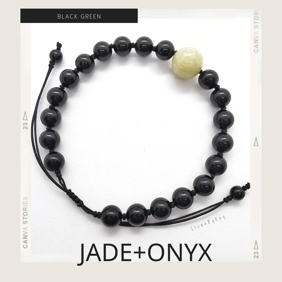 สร้อยข้อมือเชือกถักหินหยกกับออนิค Jade+Onyx