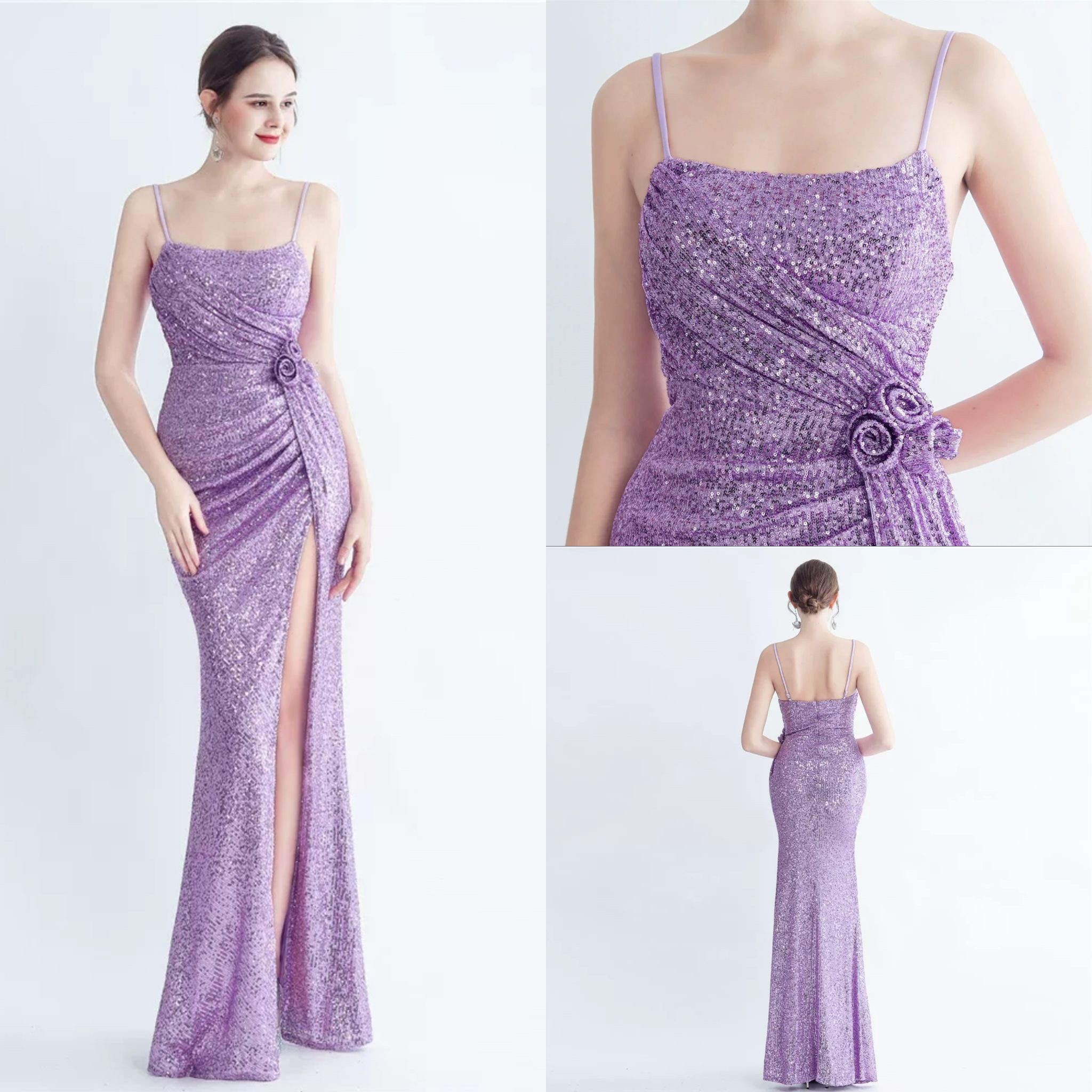 kudapy ชุดราตรียาวสายเดี่ยวผ้ากริสเตอร์ ยืดตามตัว สีครีมเงิน,สีครีมโรสโกลด์,สีม่วง,สีดำ,สีขียวมินท์,สีแดงเบอร์กันดี้,สีฟ้า