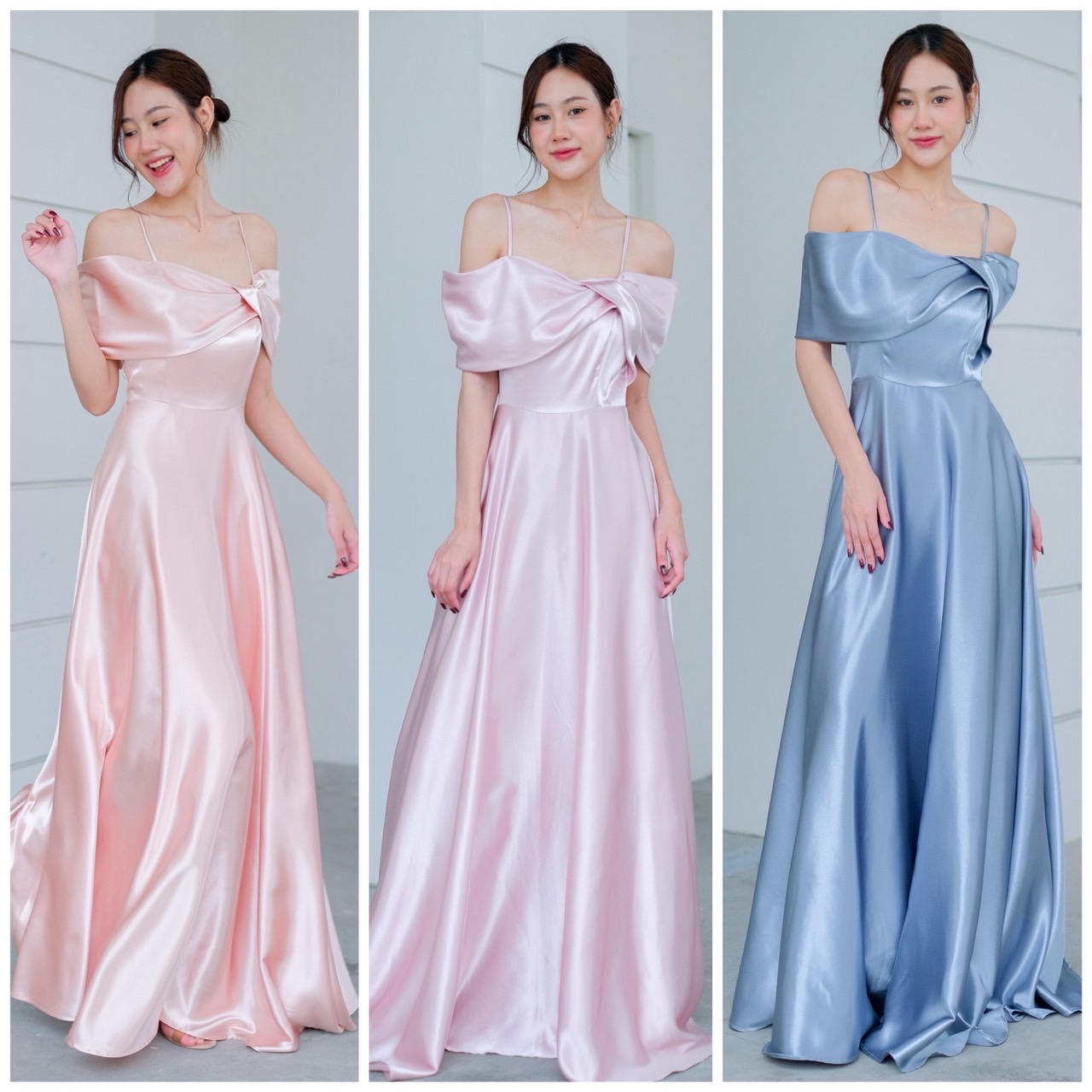 kudapy เดรสยาว เปิดบ่า อกไขว้ด้านข้าง มีสายคล้องบ่า ไม่ต้องกลัวหลุด กระโปรงบานเจ้าหญิง