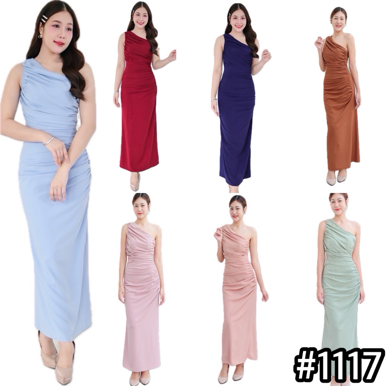 kudapy เดรสยาวออกงาน ไหล่เดี่ยว จับจีบย่น เข้ารูป เนื้อผ้าชีฟองหนา มีซับในทั้งตัว