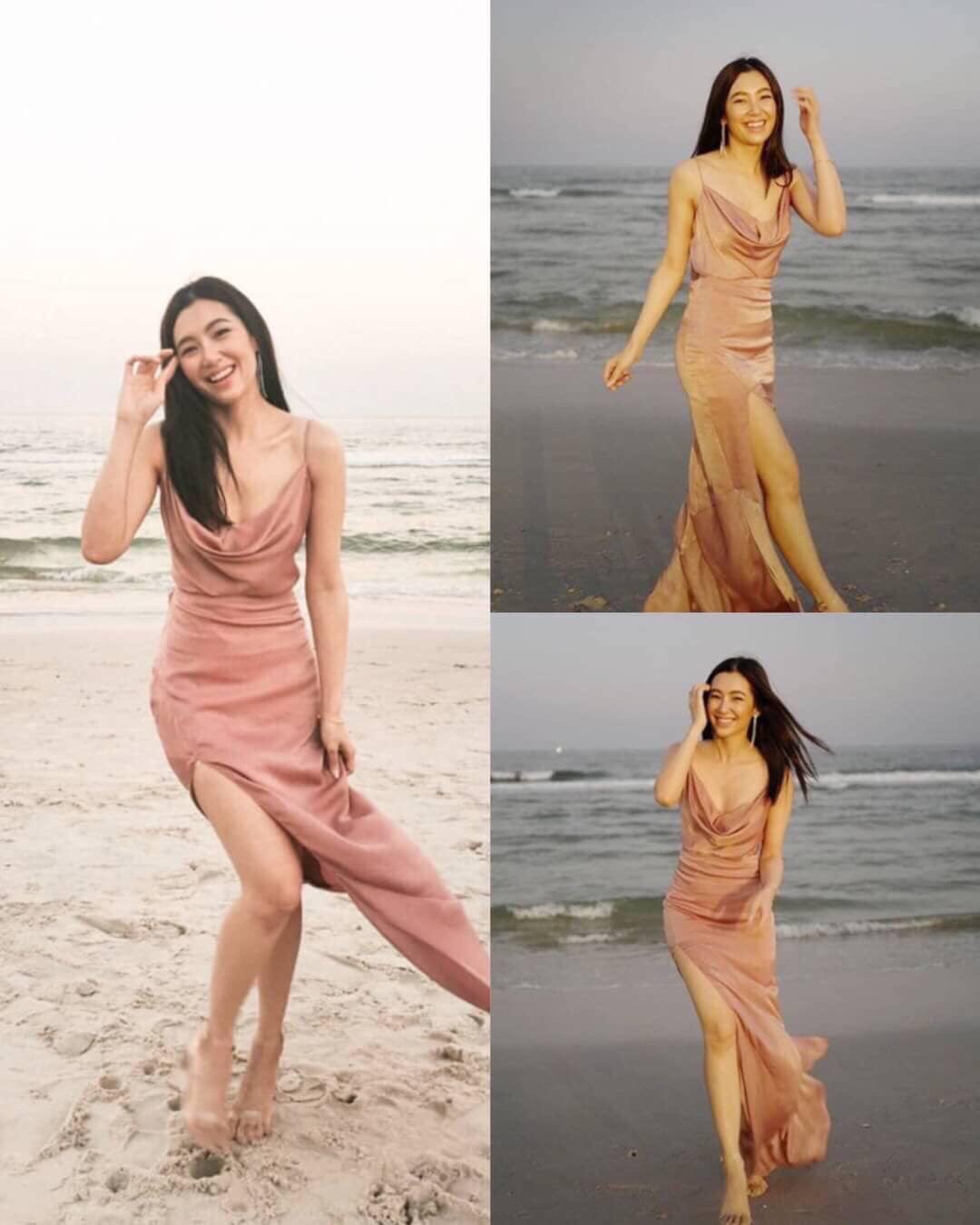 kudapy ชุดราตรียาวสายเดี่ยว คอถ่วงด้านหน้า โชว์หลัง สีส้มอิฐ