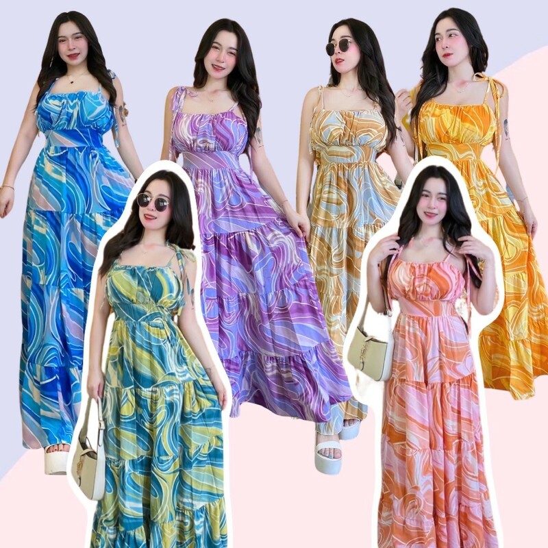 kudapy แม็กซี่เดรสยาว สายเดี่ยวผูกไหล่ งานผ้าไหมอิตาลี ลายผ้าสวย ใส่ได้ตลอดไม่มี out ใส่ไปเที่ยว