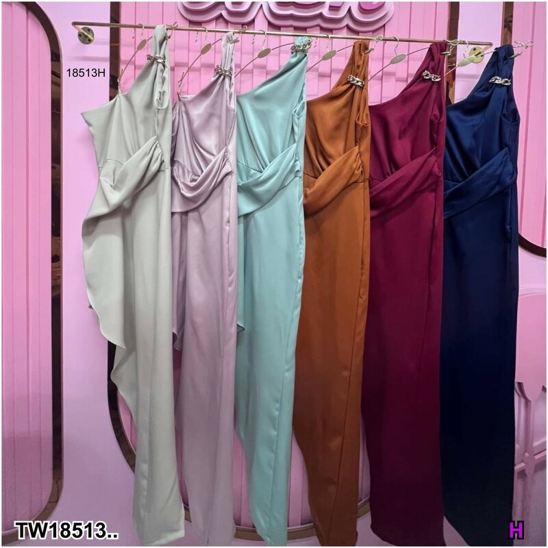 kudapy เดรสยาว ไหล่เดียว เดรสราตรี ชุดออกงาน แต่งโซ่ทอง ซิปหลัง งานสวยใส่แล้วน่ารัก