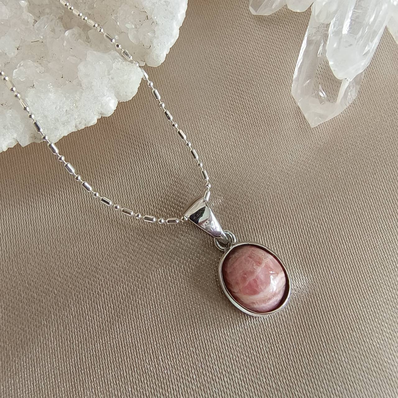 สร้อยคอเงินจี้หินโรโดโครไซต์ Rhodochrosite