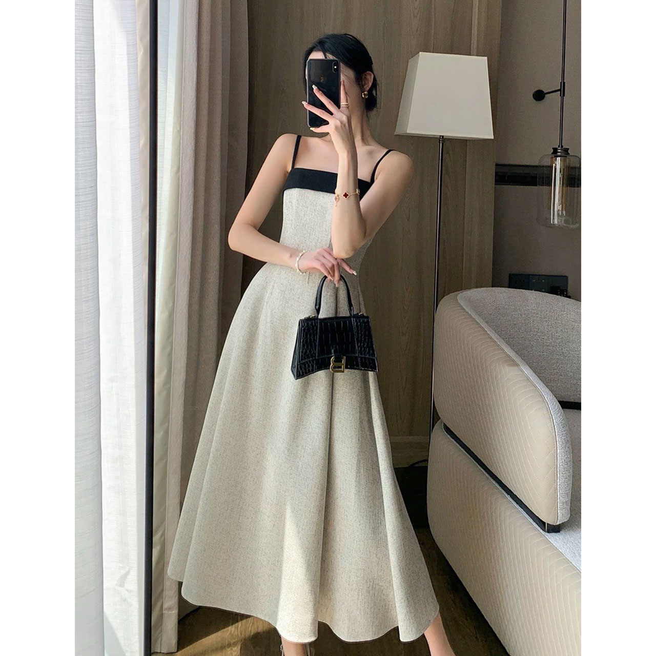 kudapy เซ็ทเดรสยาว มาพร้อมกับเสื้อคลุมลุคทูโทน สวยหรูลุคคุณหนู(แถมฟรีเข็มกลัดดอกไม้)