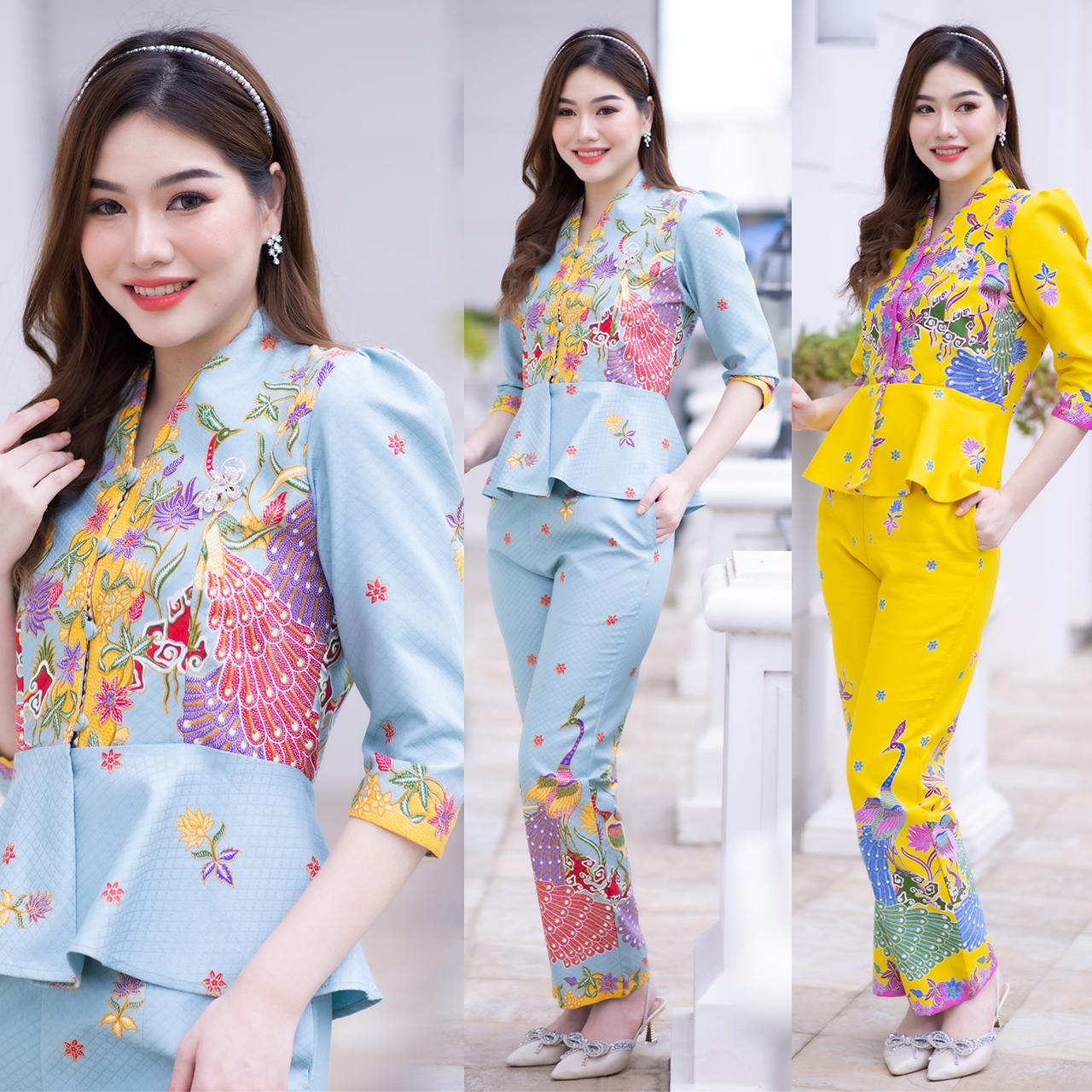 kudapy ชุดเซ็ทเสื้อ+กางเกง ปาเต๊ะ ผ้าคอตตอนพิมพ์ลายสีสดใส ลายสวย ผ้าไม่บางใส ไม่เห็นชั้นใน สีไม่ตก ผ้าไม่ยืดไม่หด