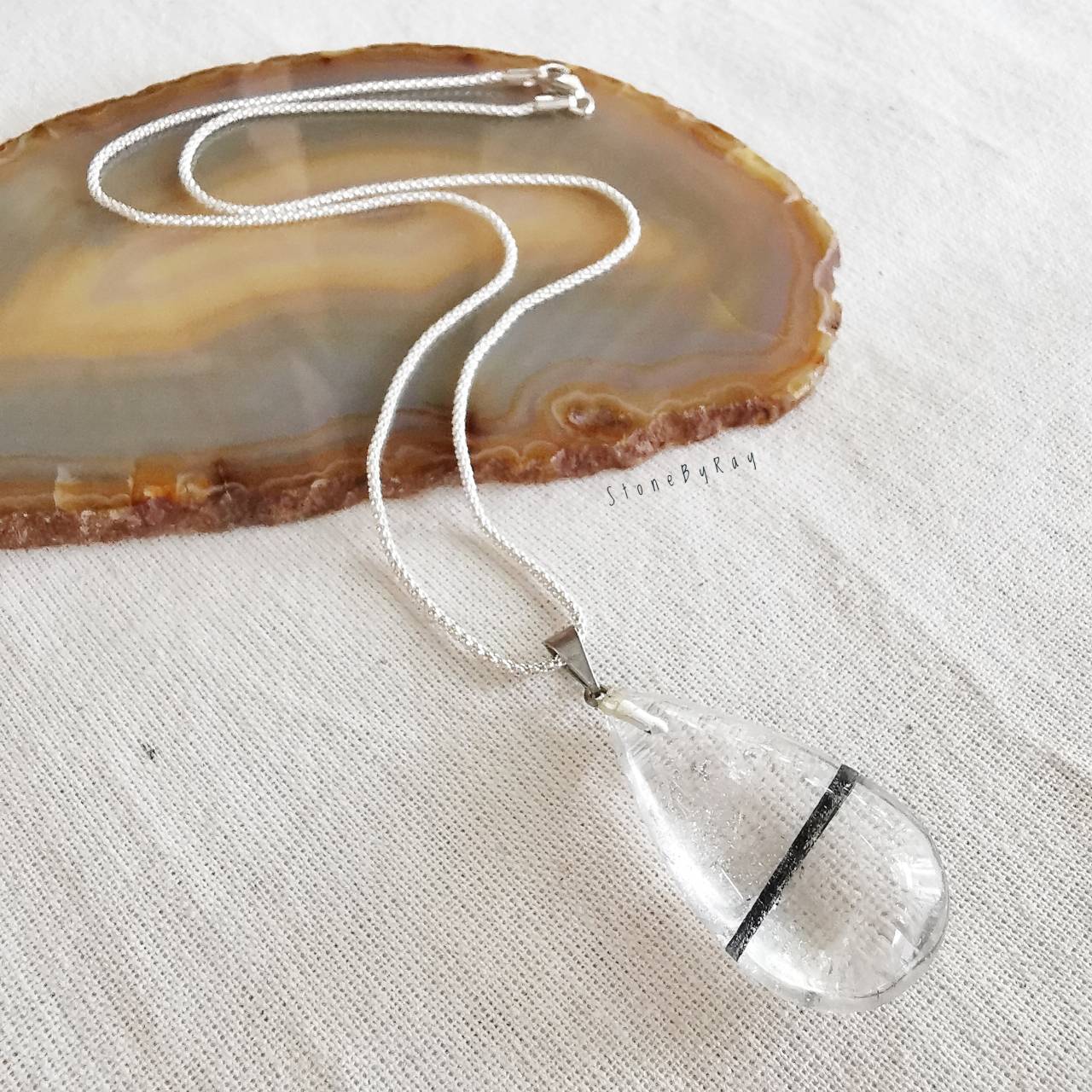 สร้อยคอเงินจี้หินไหมดำ Black Tourmaline Quartz