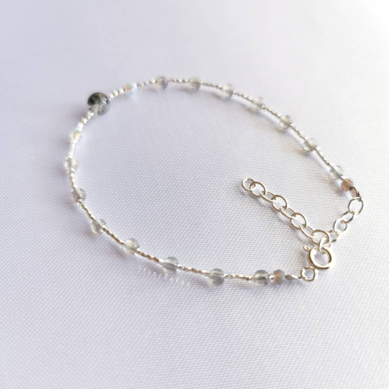 สร้อยข้อมือเงินหินลาบราโดไลท์+หินไหมดำ Labradorite+Black Tourmaline Quartz