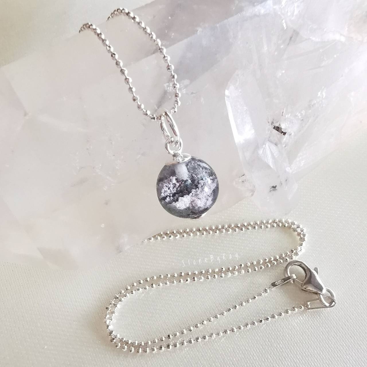 สร้อยคอเงินจี้หินโป่งข่าม Lodolite Quartz