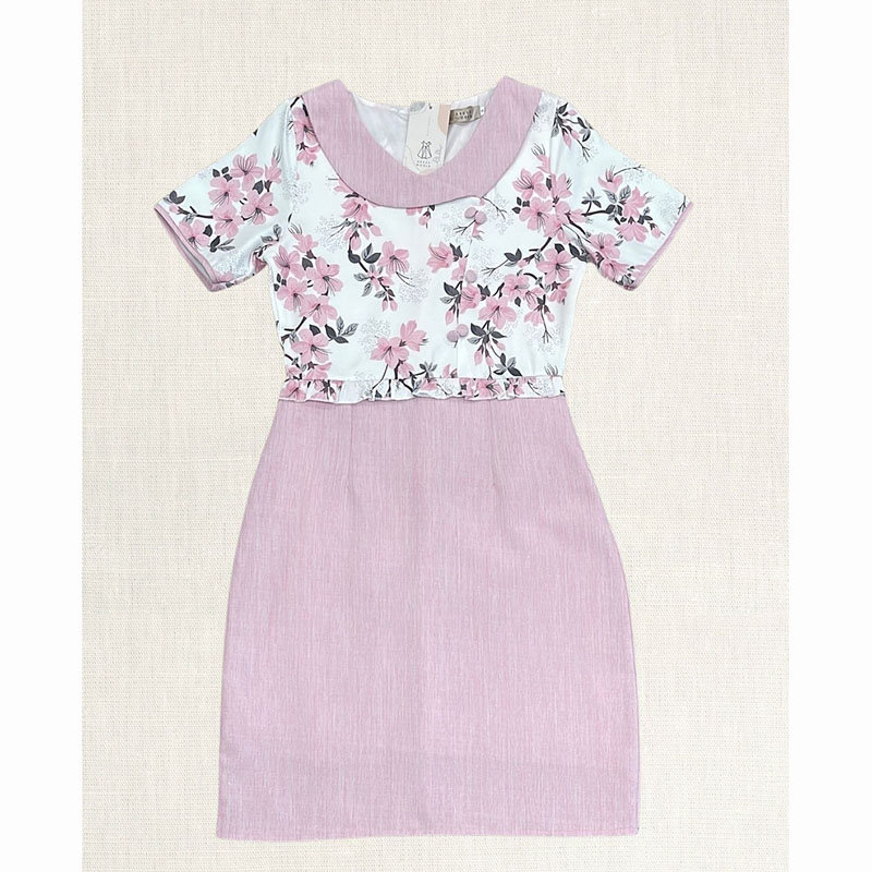 kudapy เดรสสั้นสีม่วง/สีชมพู/สีเหลือง คอปกมีกระตรงกลางอก