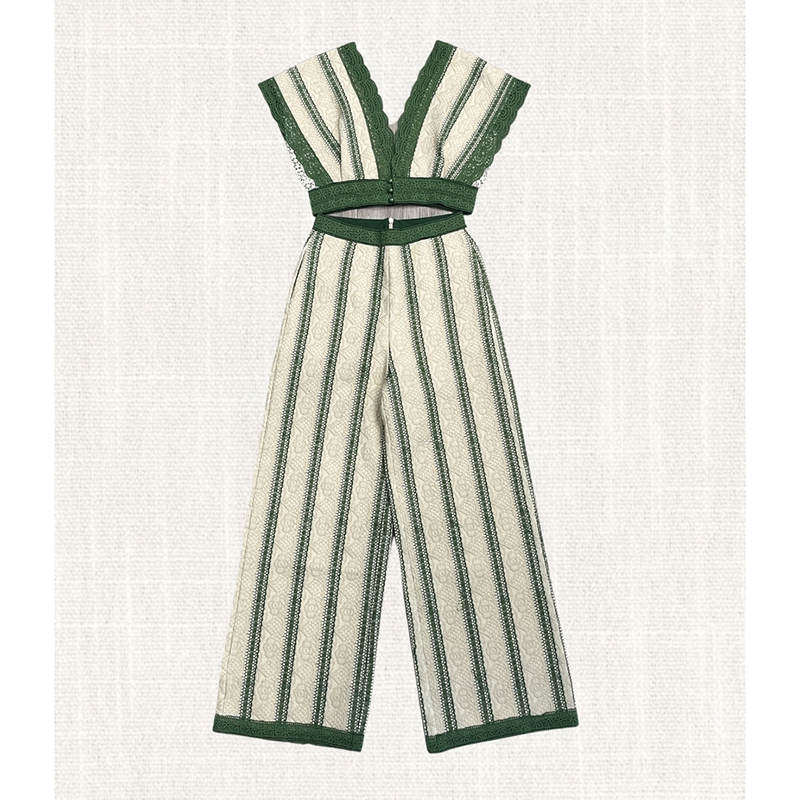 kudapy เซ็ต2 ชิ้น ขายาว ผ้าลูกไม้แขนกุด + กางเกงขายาว สีดำ/สีเขียว ใส่เที่ยว ใส่สบายสวยดูดี