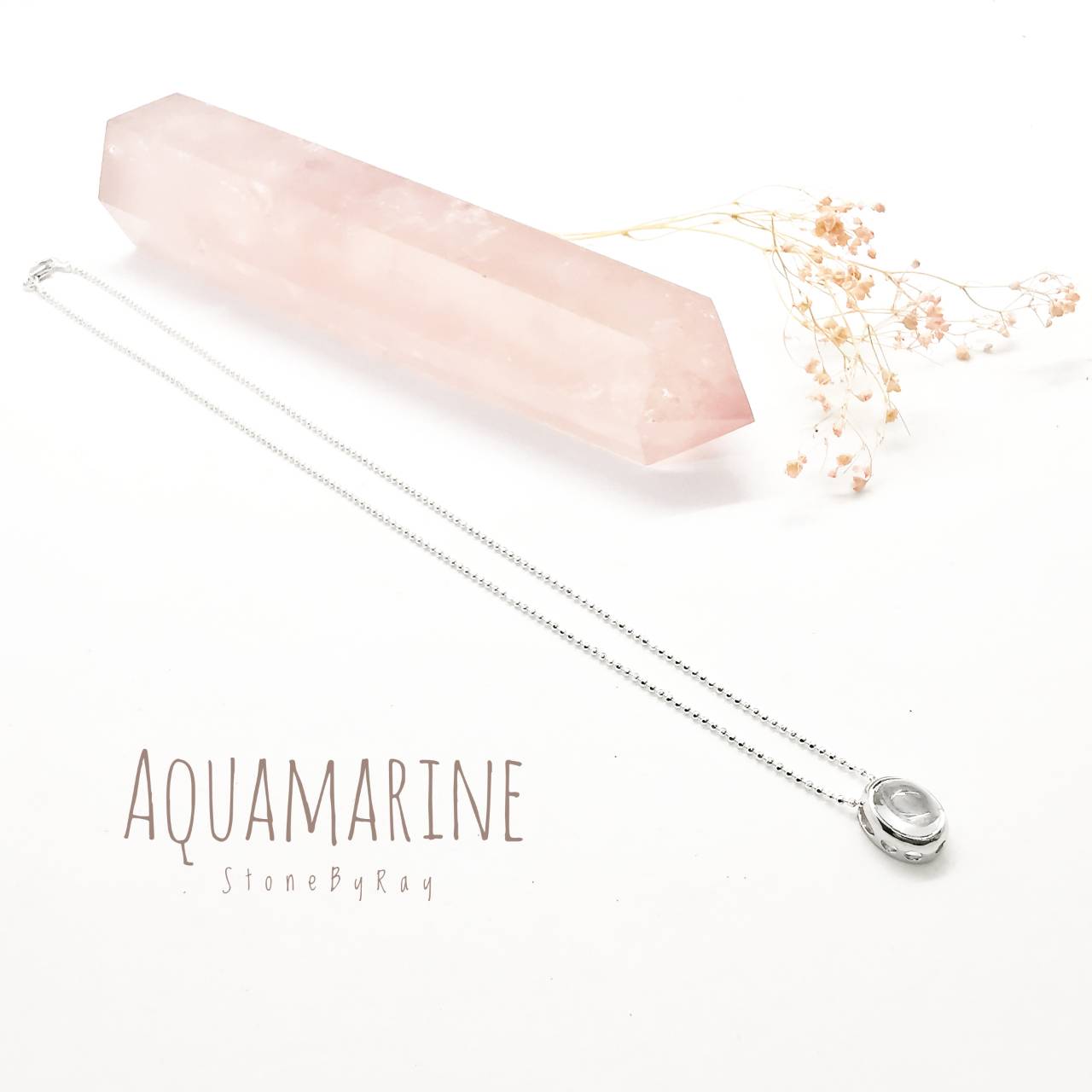 สร้อยคอเงินจี้หินอความารีน Aquamarine