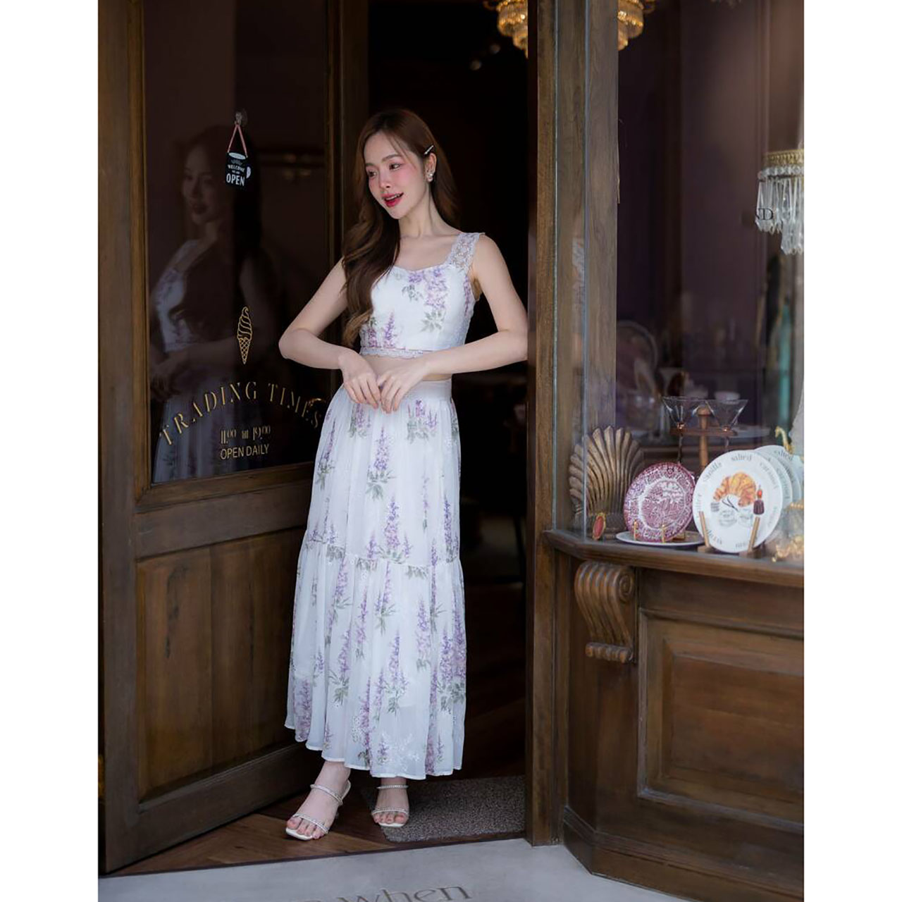 kudapy เดรสเสื้อ+กระโปรงผ้าฉลุใส่สบาย ผ้านุ่มมาก