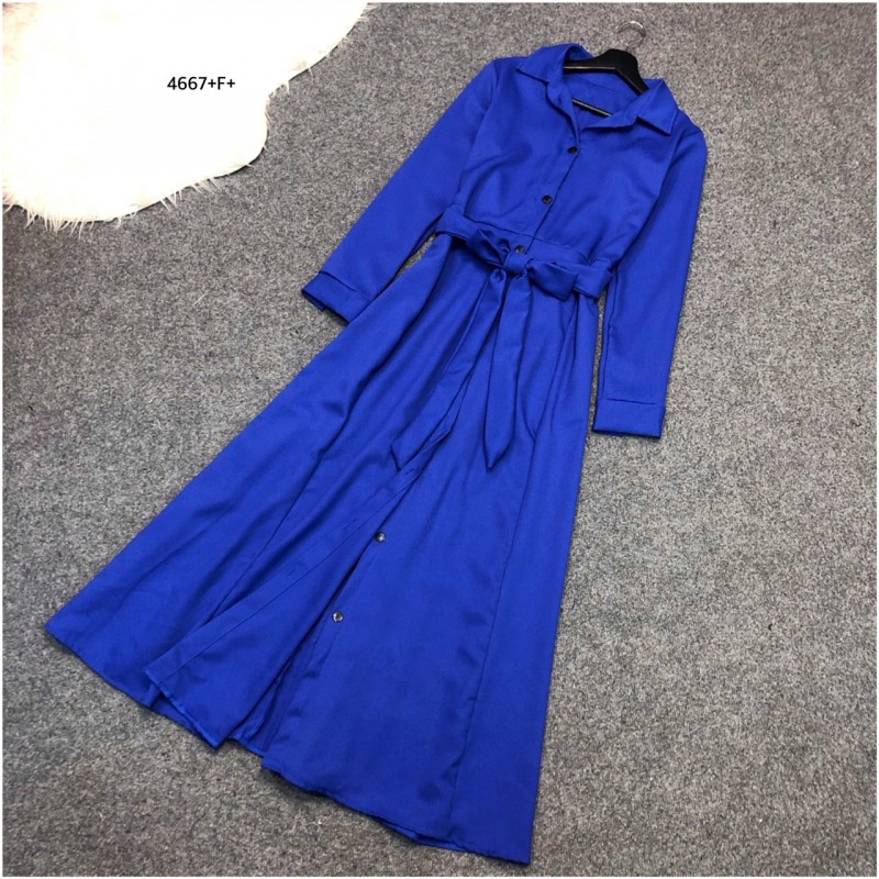 kudapy Maxi Dress แม็กซี่เดรสเชิ้ตแขนยาว สีพื้น งานเชิ้ตแต่งคอปกกระดุมช่วงหน้ายาวข้างเอวเย็บติดสายผูกเอว