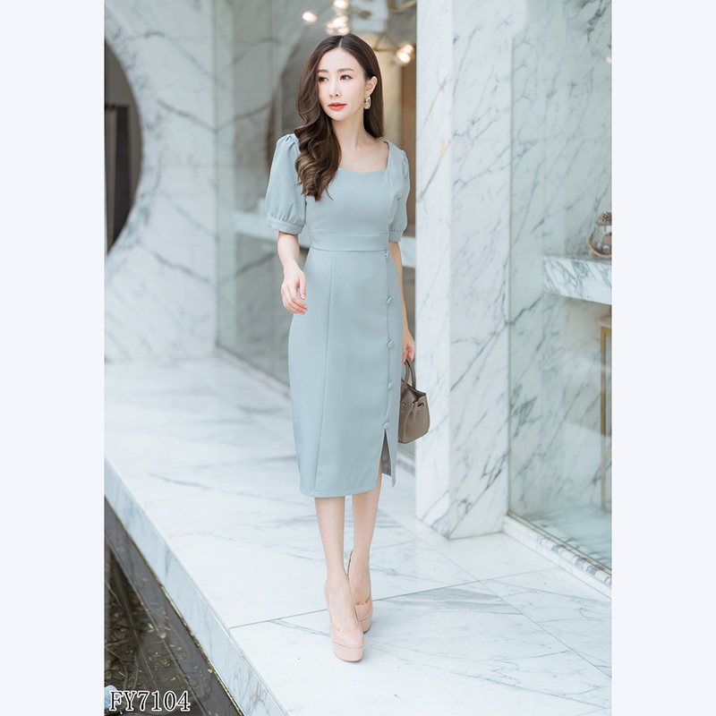 kudapyเดรสสั้นสีฟ้า/เขียว/กรมท่า ใส่ทำงานแต่งกระดุสวยดูดี