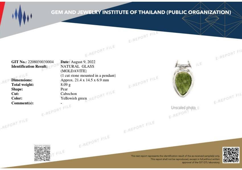 สร้อยคอเงินจี้สะเก็ดดาวโมดาไวท์ Moldavite