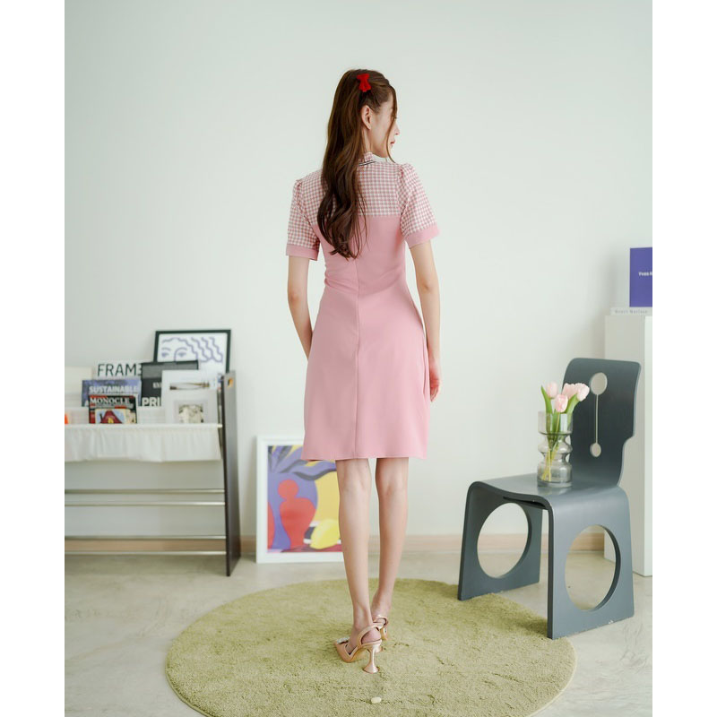 kudapy เดรสสั้นสีแดง/สีชมพู/สีดำ สก็อตผูกโบว์ สวยดูดีใส่สบาย
