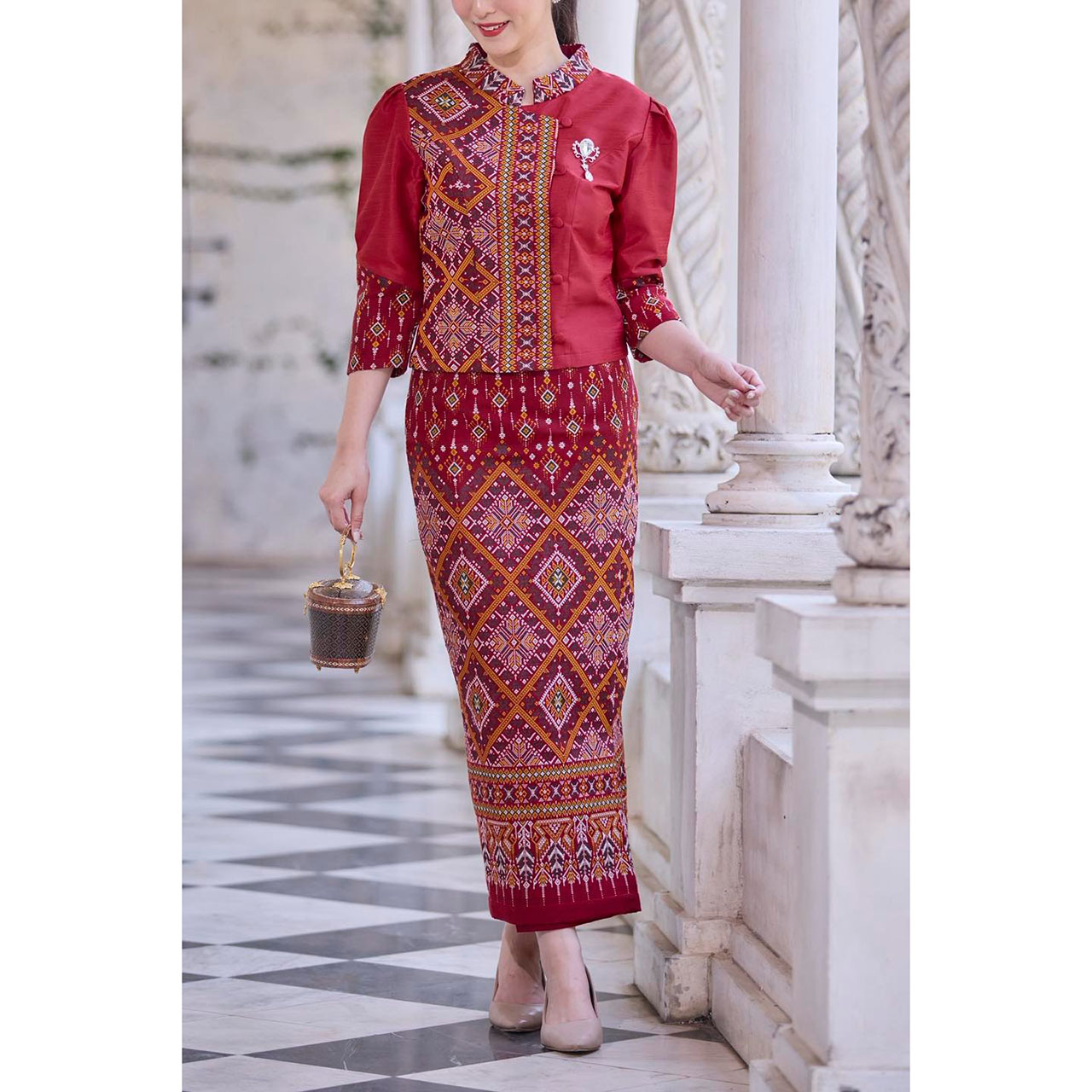 kudapy ชุดเซ็ทเสื้อ+ผ้าถุง ผ้าไทย งานดีผ้าสวยใใส่สบาย สำหรับงานเกษียณ