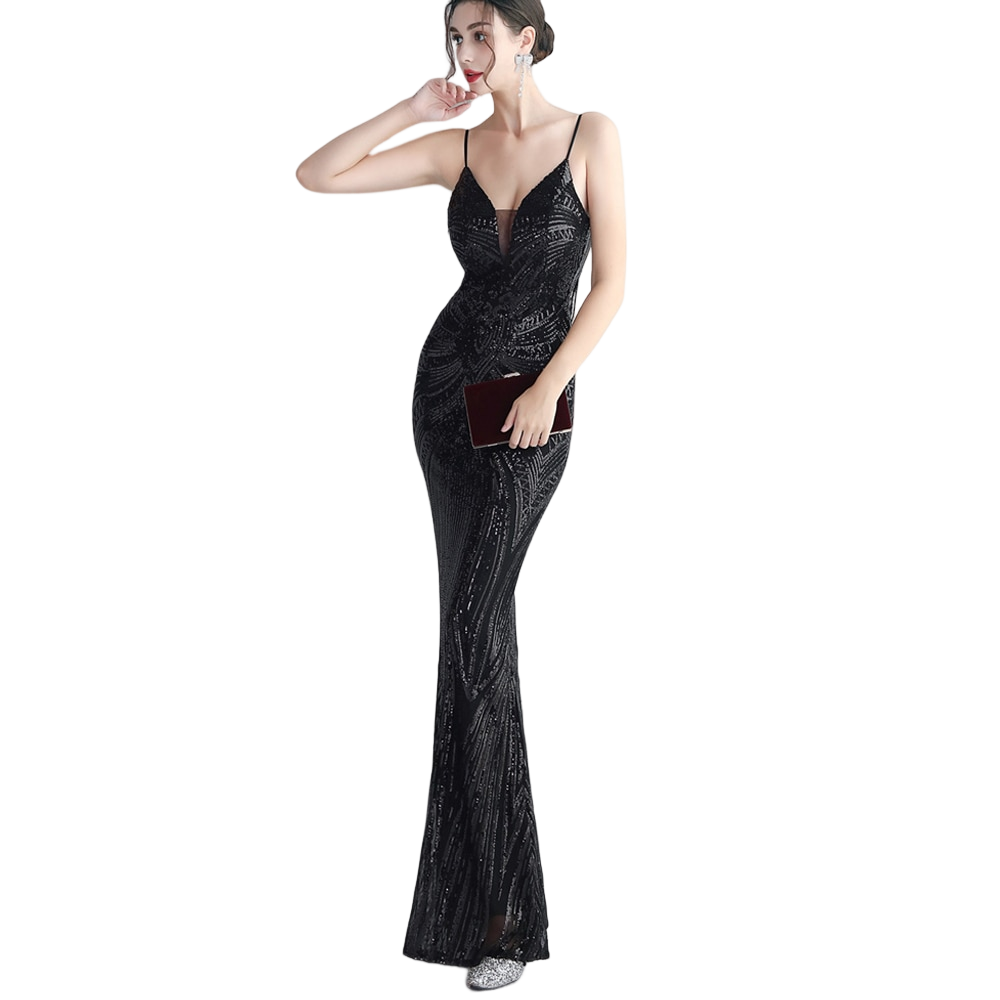 kudapy ชุดราตรียาวผ้ากริสเตอร์สายเดี่ยวคอวี โชว์หลัง สีเขียว,สีแดงเบอร์กันดี้,สีดำ,สีเงิน,สีชมพูโรสโกลด์ สีเขียวมิ้นท์ สีฟ้า ผ้าขยายได้ สวมเข้ารูป