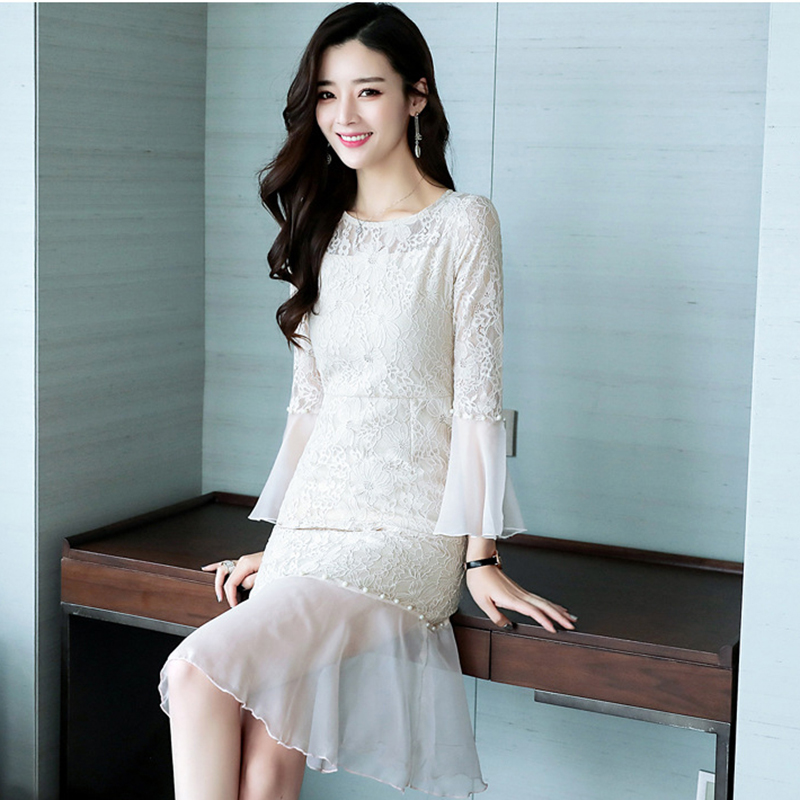 kudapy เดรสสั้นสีครีมเบจ ผ้าลูกไม้ เข้ารูป แนวเรียบหรู สวยหวาน ดูดี ใส่ไปงานแต่งงานเช้า ใส่ออกงาน