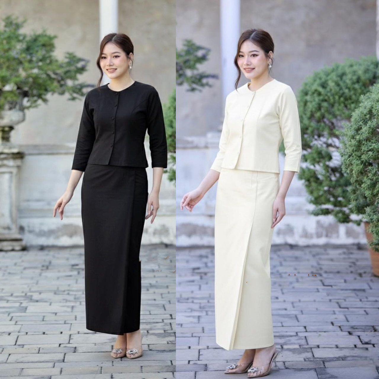 kudapy "ชุดไทยเรือนต้น" จากผ้าไหมจิตรลดาพรีเมี่ยม เอกลักษณ์ความงามที่คงคุณค่า โดดเด่นด้วยทรงคอตั้ง แขนกระบอก