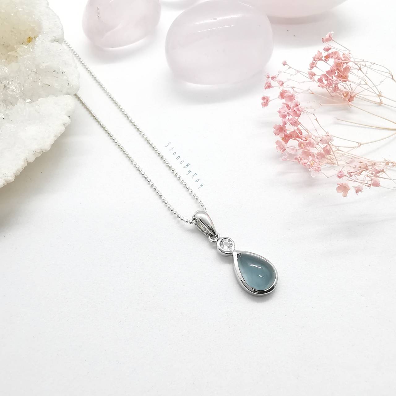 สร้อยคอเงินจี้พลอยอความารีน Aquamarine