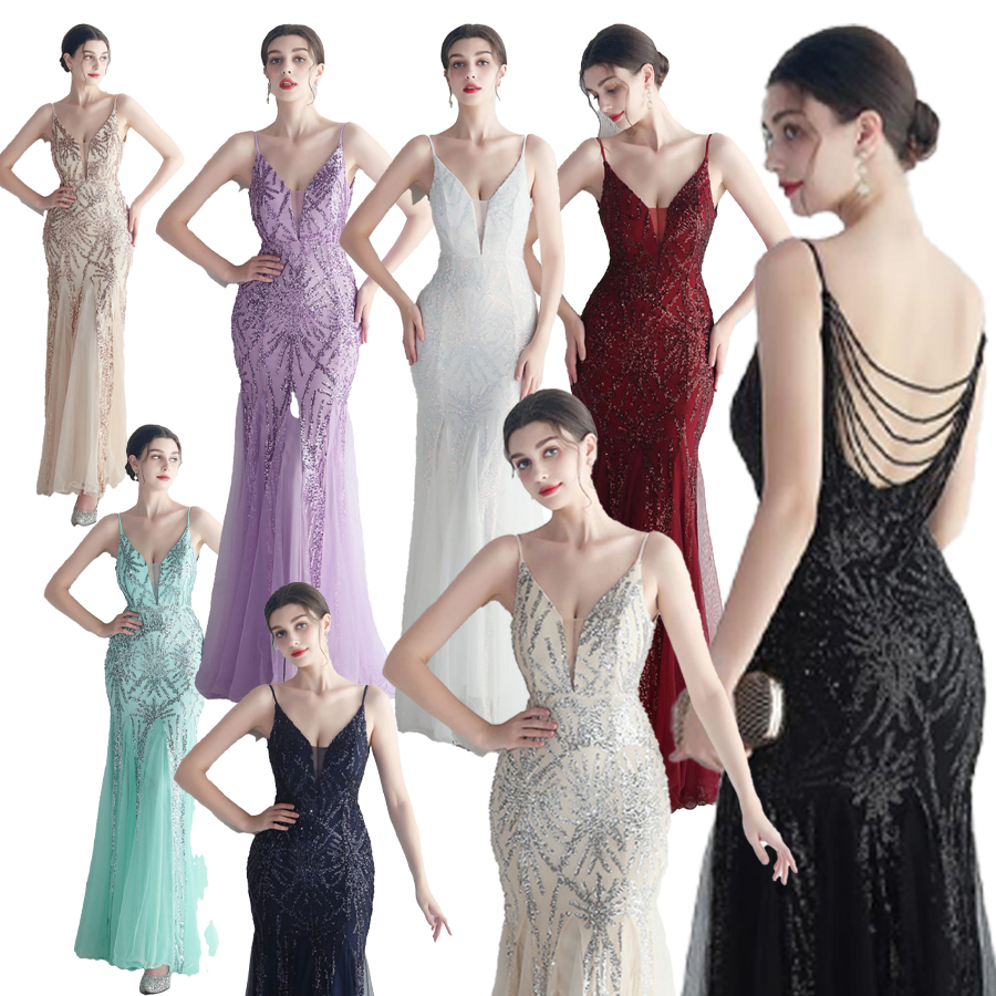 kudapy ชุดราตรียาวสายเดี่ยวผ้ากริสเตอร์ โชว์หลังแต่งสายระบาย ผ้ายืดตามตัว สีครีมเงิน,สีครีมโรสโกลด์,สีเขียวมิ้นท์,สีดำ,สีน้ำเงินกรม,สีแดงเบอร์กันดี,สีขาว,สีม่วง