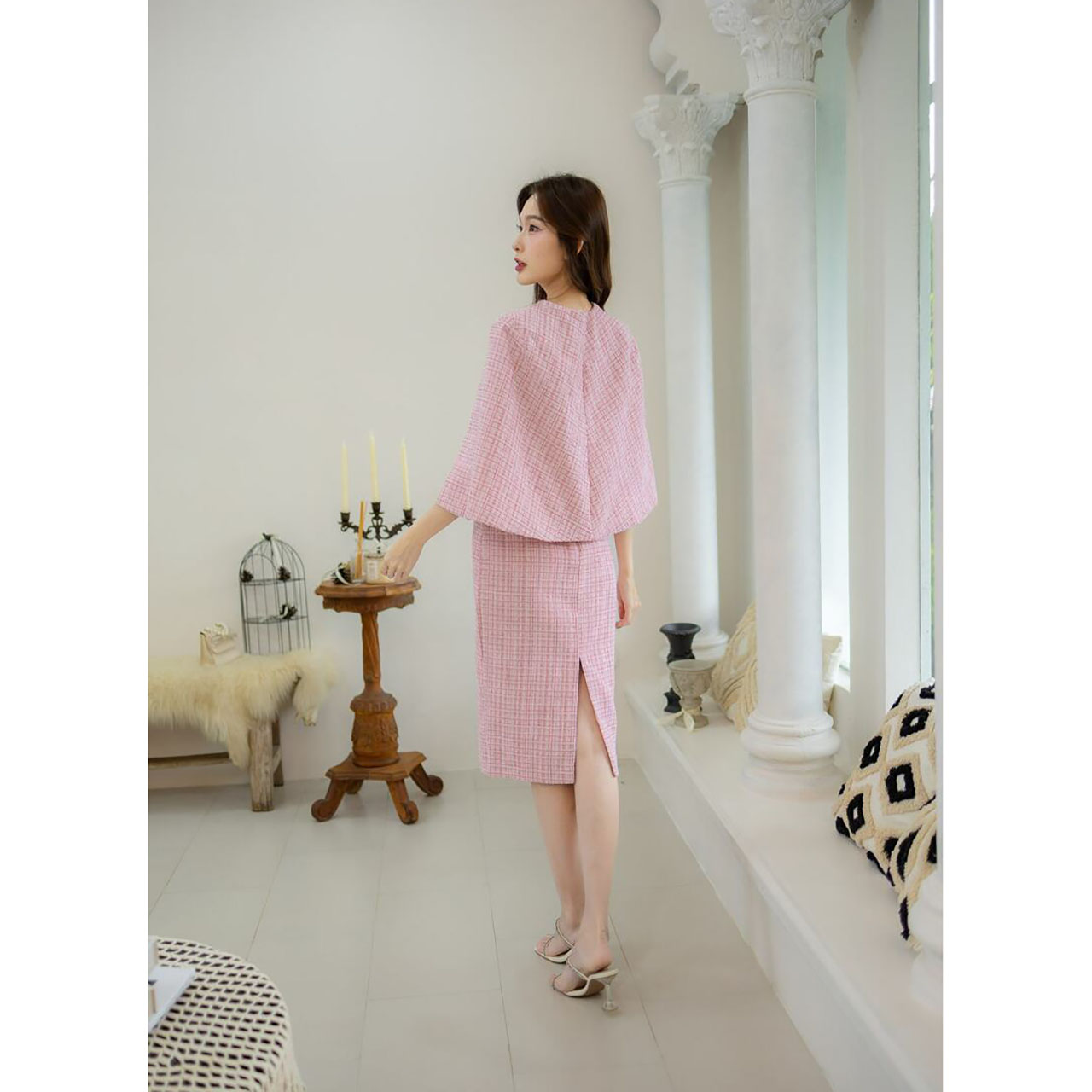 kudapy เดรสสั้น ผ้าทวิต ออกงานพร้อมเสื้อคลุมไหล่ ใส่สวย ดูดี