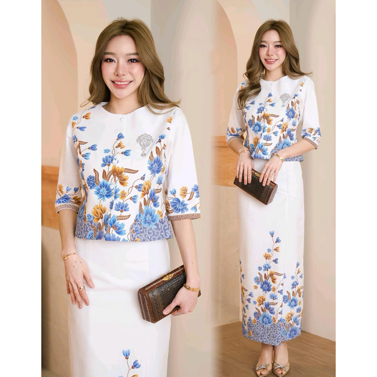 kudapy ชุดเซ็ท ผ้าคอตตอนพิมพ์ลายสีสดใส ปาเต๊ะ ปาใจ ลายสวย ผ้าไม่บางใส สีไม่ตก ผ้าไม่ยืดไม่หด อัดกาวทั้งชุด