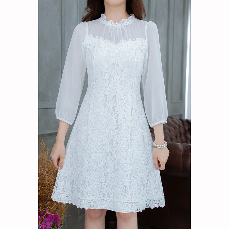 kudapy เดรสสั้นสีดำ/สีขาวลูกไม้ ช่วงคอมีดีเทลจับจีบแต่งลูกไม้ แขนชีฟองใส่สบาย แต่งลูกไม้ช่วงอกและชายกระโปรงสวย