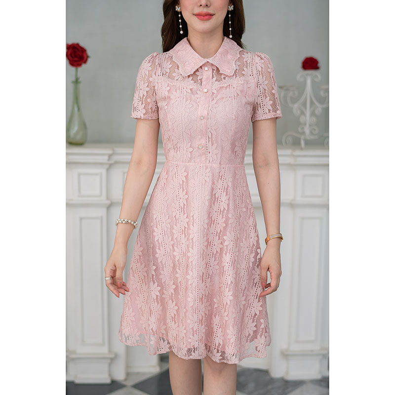 kudapy เดรสสั้นสีชมพู/สีฟ้า ลูกไม้คอปก ผ้าลูกไม้คุณภาพ เกรดดี ลายสวย ชุดนี้แนะนำเลยค่ะ คอปกมีดีเทลแต่งขอบลูกไม้ ดูเป็นงานละเอียด ช่วงอกแต่งลูกไม้เหมือนกับปก