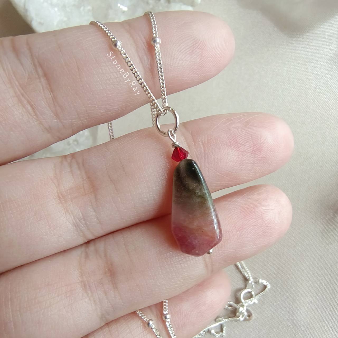 สร้อยคอเงินจี้หินทัวร์มาลีน Tourmaline