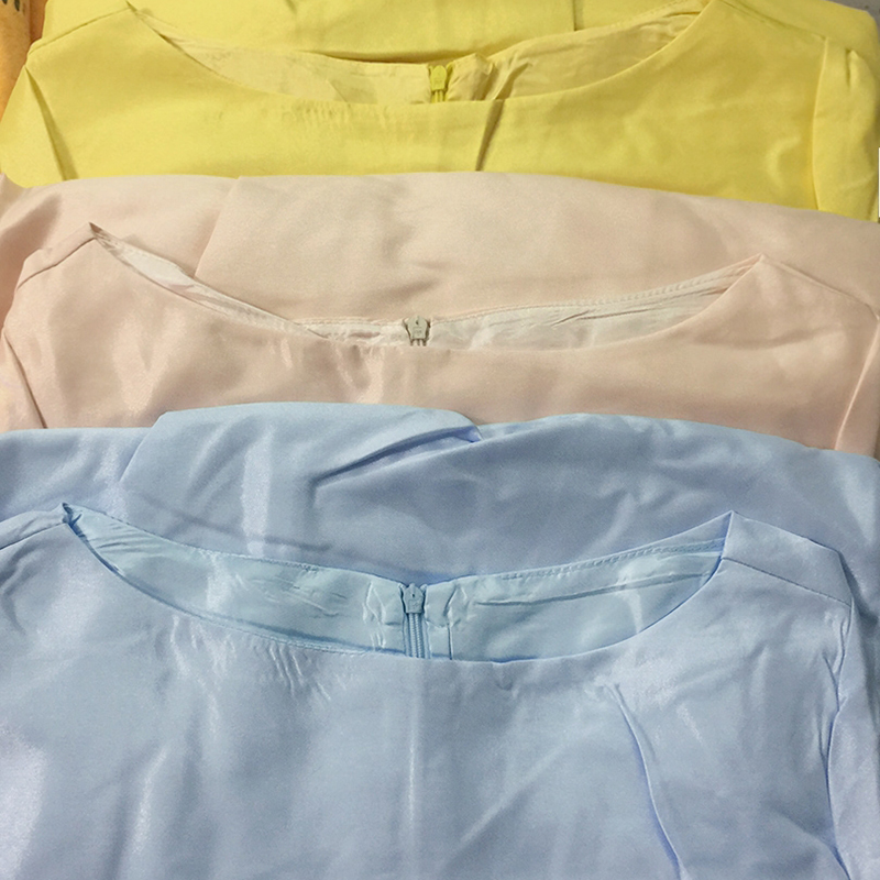 kudapy เดรสสั้นสีเหลือง/โอรสอ่อน/ฟ้า แขนสามส่วน เอวด้านหน้าเย็บแต่งโบว์ กระโปรงจับจีบรอบตัว