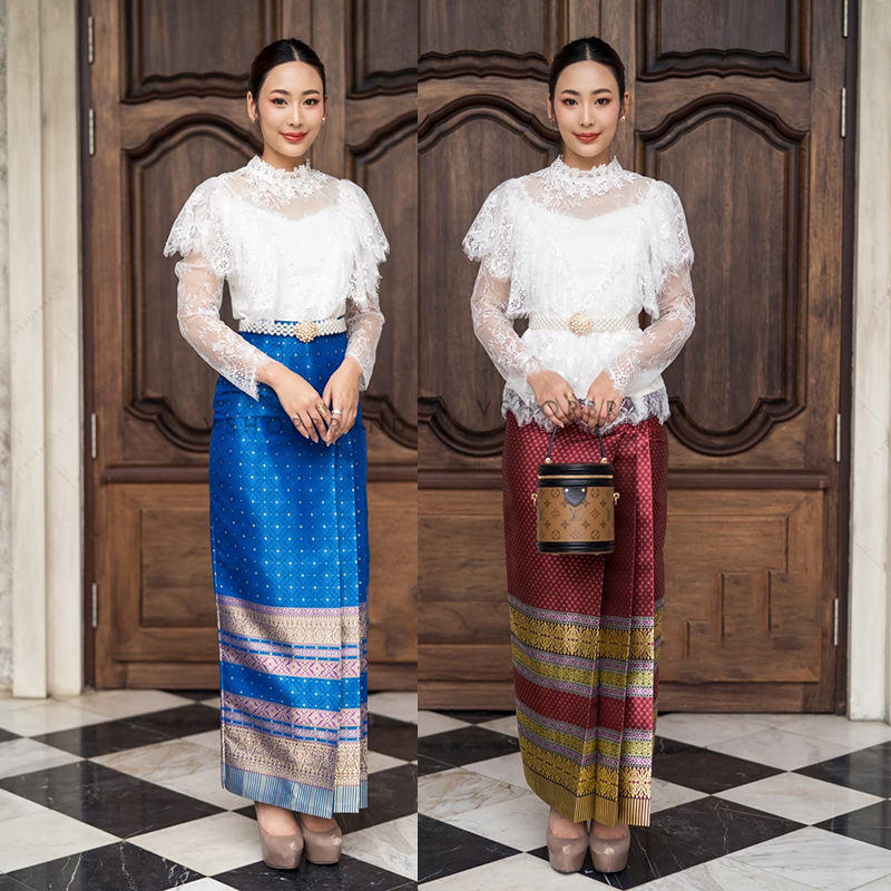 kudapy เสื้อลูกไม้สีขาวแขนยาวสวยงดงามมากๆ ผ้าลายสวย ผ้านิ่มพริ้ว / ผ้าถุงสำเร็จรูป