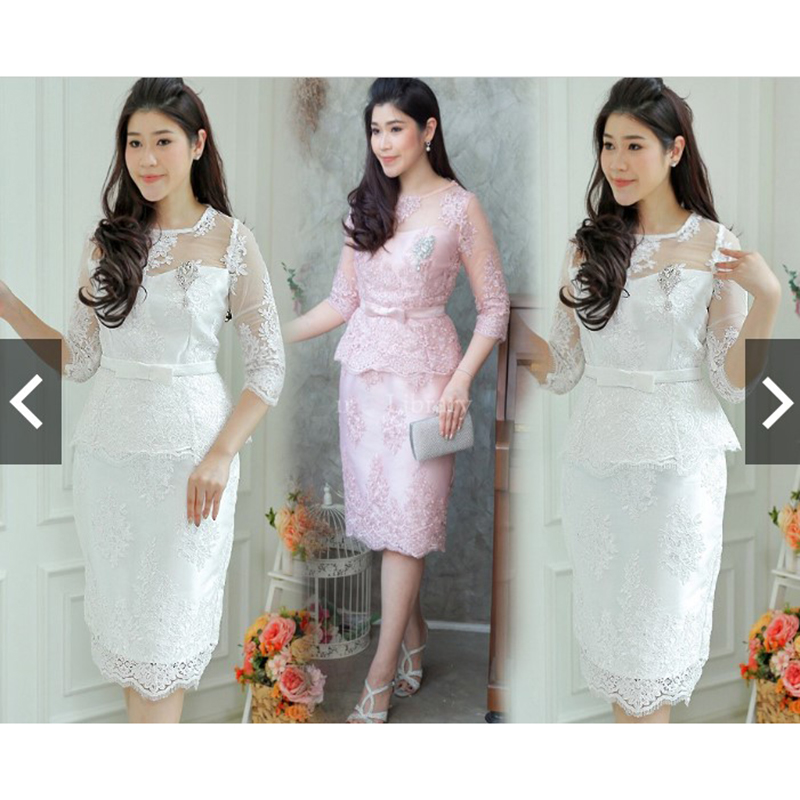 kudapy เซทแยก 2ชิ้น เสื้อลูกไม้+กระโปรง สีขาว/สีชมพู เสื้อลูกไม้แขนสามส่วนแขนมีซับผ้ามุ้ง คอกลมแขนและไหล่ซีทรู เอวเสื้อเย็บคาดเข็มขัดโบว์
