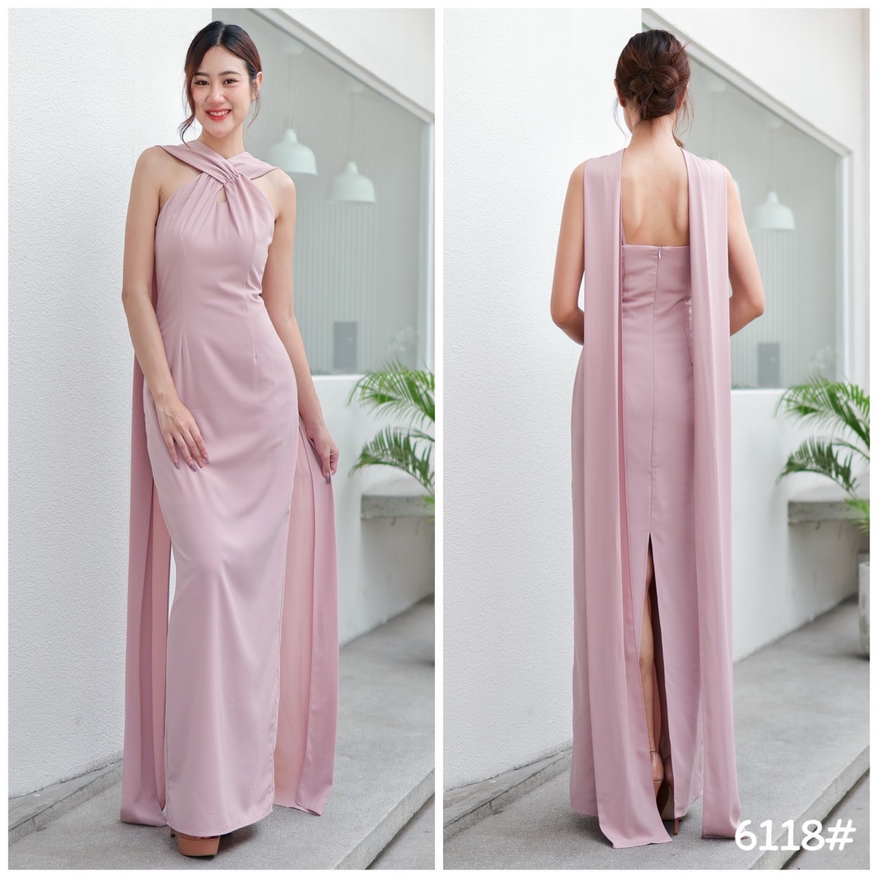 kudapy ชุดราตรีสุดแกลม ทรงเข้ารูป สายไขว่หน้าคล้องคอ ทิ้งชายยาว มีสายเดี่ยวจิ๋ว