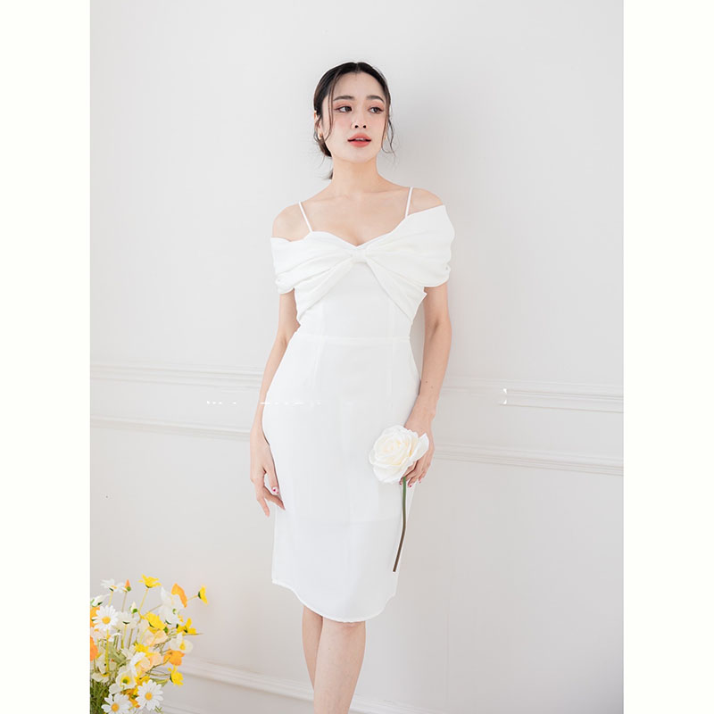 kudapy เดรสสั้นสีโอวัลติน/สีน้ำตาล/สีขาว ชุดออกงาน ดีเทลโบว์สอดแขน รุ่นนี้เรียบหรู ลุคคุณหนู น่ารักมากก สาวๆที่อยากพรางช่วงต้นแขน