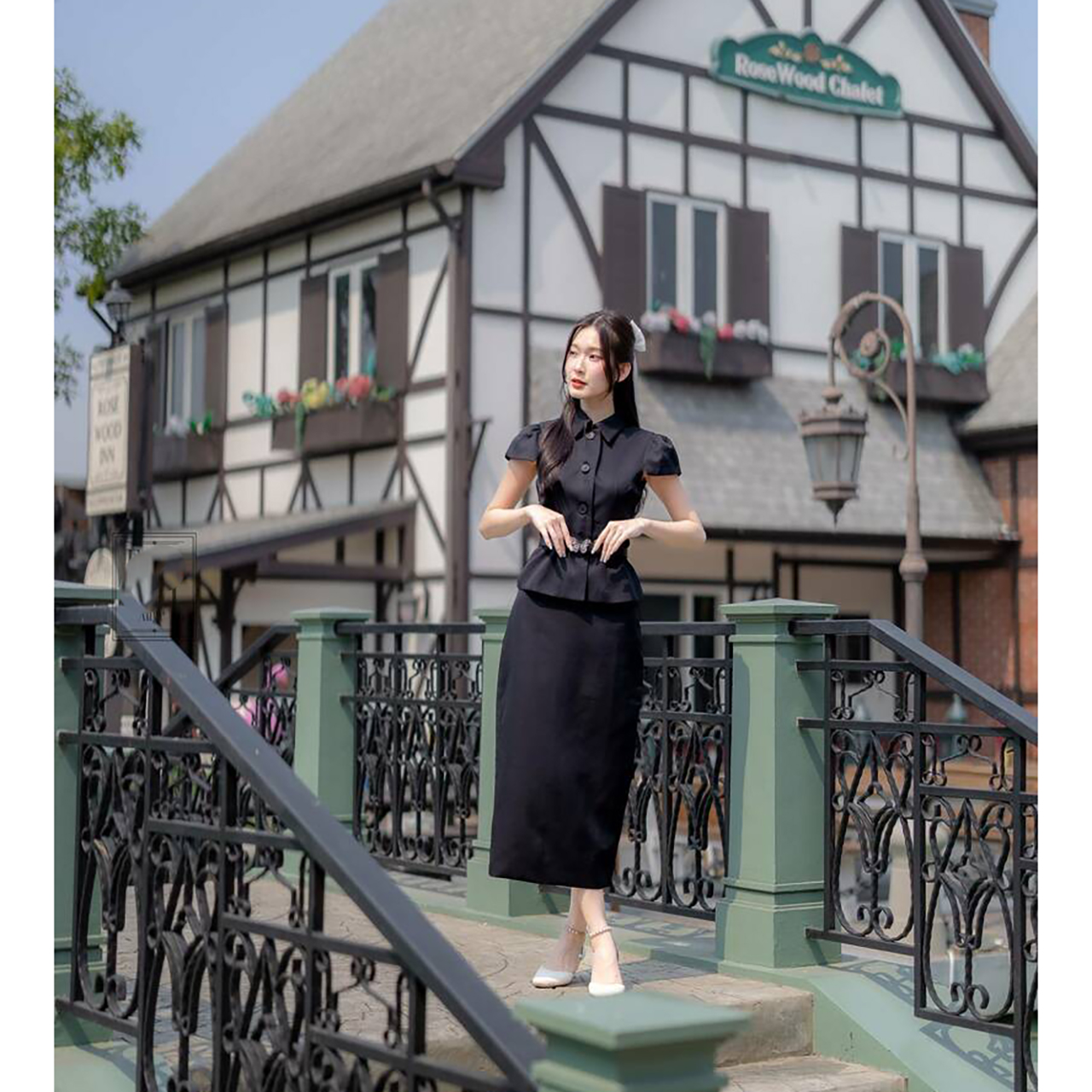 kudapy ชุดเซ็ทออกงาน+เข็มขัด แขนสั้นคอปก ใส่ออกงานสวยดูดี