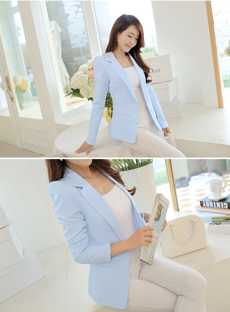 เสื้อสูทผู้หญิงแขนยาวสีฟ้าสไตล์สวยหวาน M