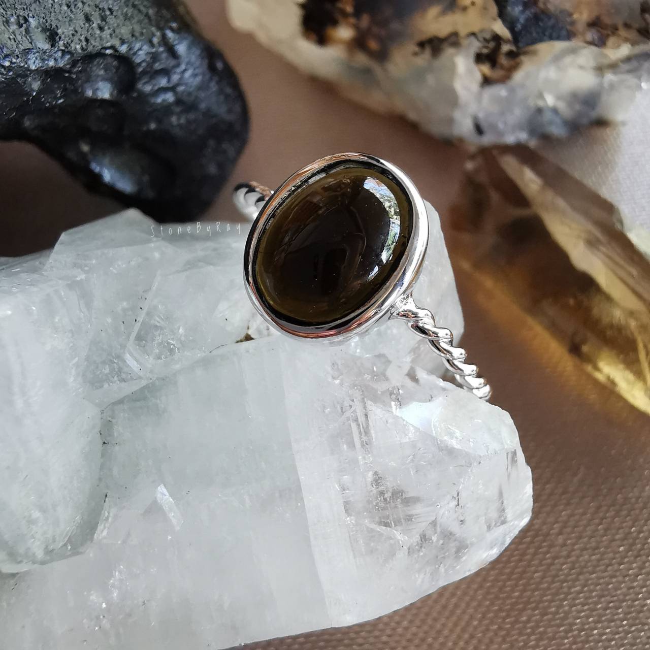 แหวนเงินหินสะเก็ดดาว Tektite