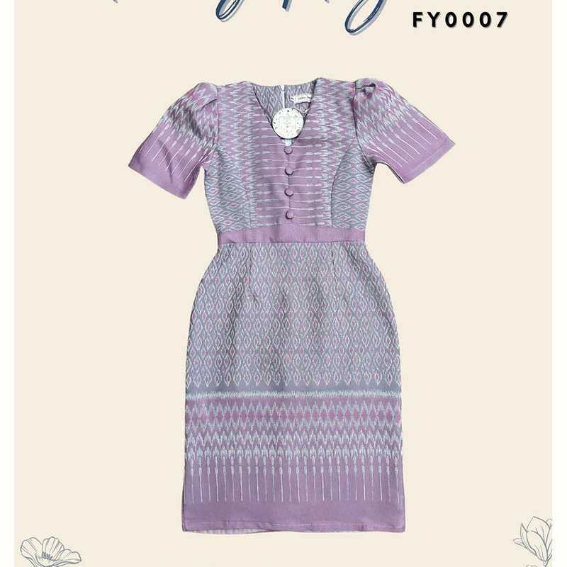 kudapy เดรสสั้นสีกรม/สีชมพู/สีเหลือง ผ้าทอไทยประยุกต์ งดงามแบบฉบับหญิงไทยสมัยใหม่ ดูน่ามอง คอวี ทรงสวย เรียบร้อย สีละมุน